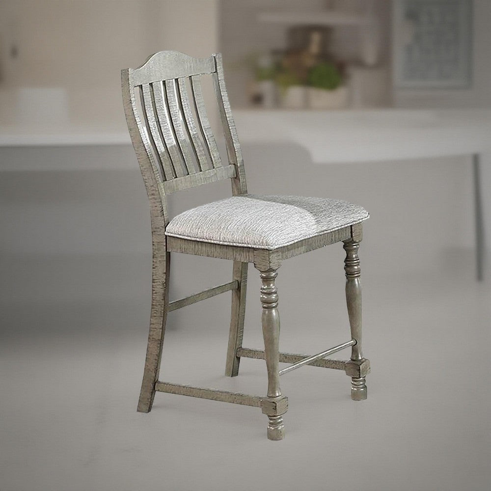 Rizi Counter Height Chair Set of 2, Carved Legs, Open Slats, Gray Wood -BM326032