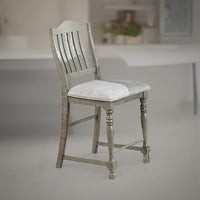 Rizi Counter Height Chair Set of 2, Carved Legs, Open Slats, Gray Wood -BM326032