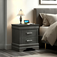Jean Nightstand, 2 Drawers, Curved Frame, 24 Inch Dark Gray Solid Wood -BM326051
