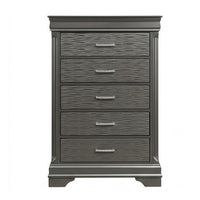 Jean Tall Dresser Chest, 5 Drawers, Chrome, Dark Gray Solid Wood - BM326053