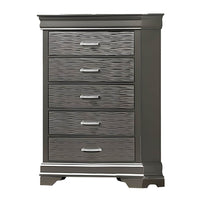 Jean Tall Dresser Chest, 5 Drawers, Chrome, Dark Gray Solid Wood - BM326053
