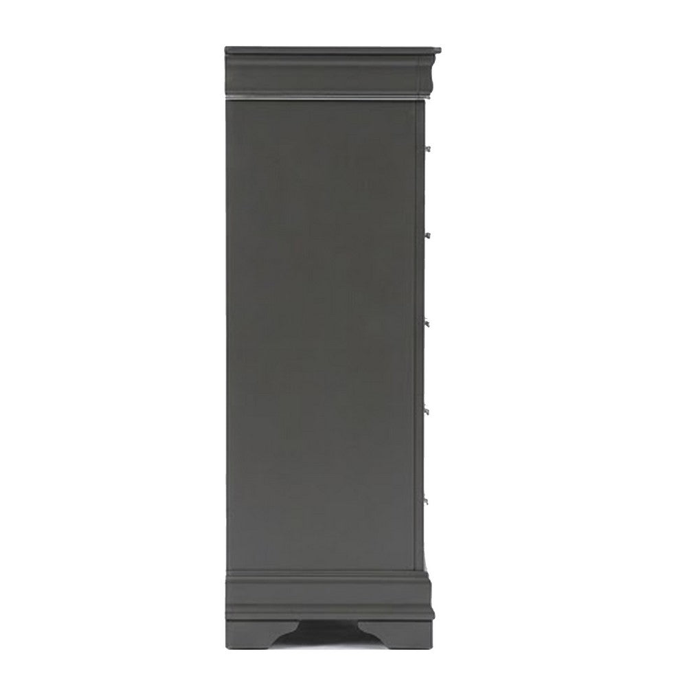 Jean Tall Dresser Chest, 5 Drawers, Chrome, Dark Gray Solid Wood - BM326053