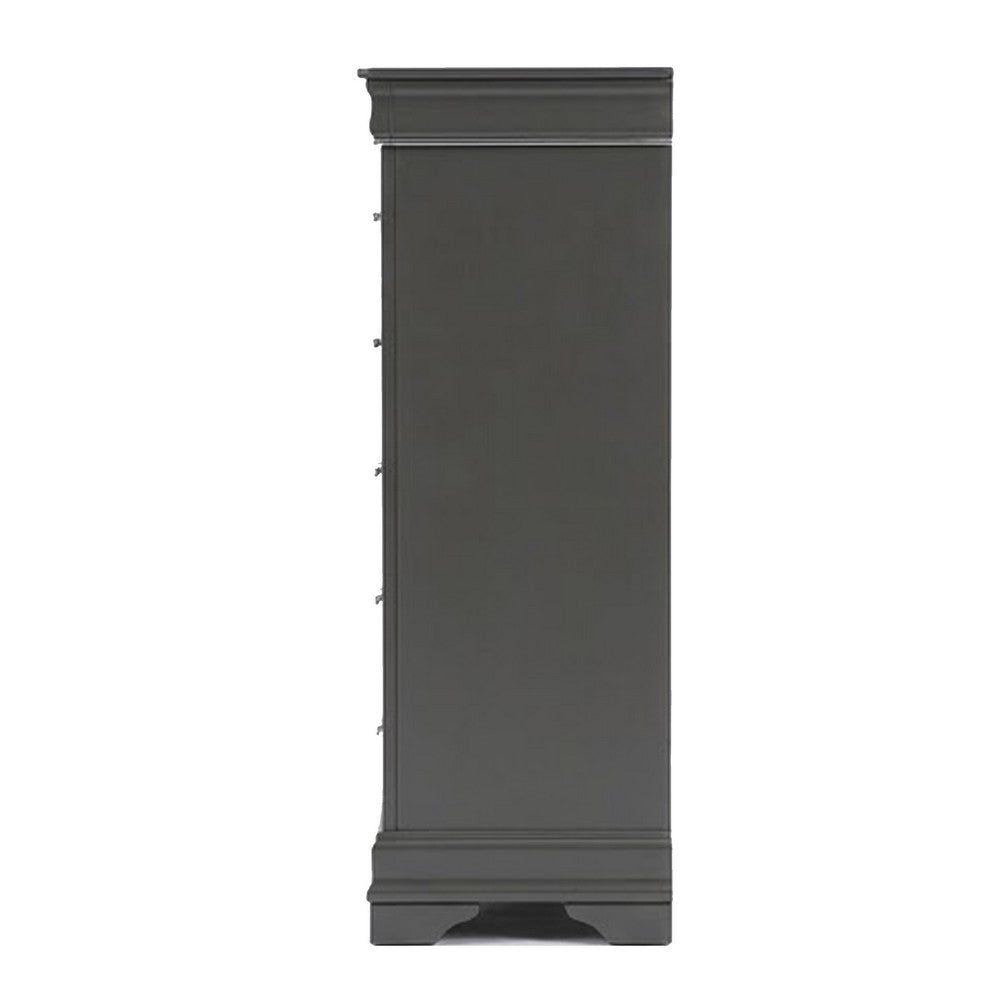 Jean Tall Dresser Chest, 5 Drawers, Chrome, Dark Gray Solid Wood - BM326053