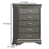 Jean Tall Dresser Chest, 5 Drawers, Chrome, Dark Gray Solid Wood - BM326053
