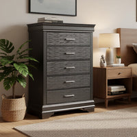 Jean Tall Dresser Chest, 5 Drawers, Chrome, Dark Gray Solid Wood - BM326053