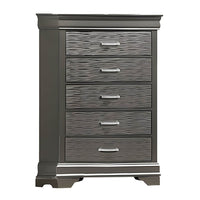 Jean Tall Dresser Chest, 5 Drawers, Chrome, Dark Gray Solid Wood - BM326053