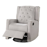 Manie Swivel Glider Manual Recliner, Solid Wood, Light Gray Burlap -BM326059