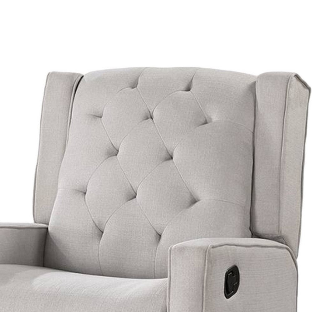 Manie Swivel Glider Manual Recliner, Solid Wood, Light Gray Burlap -BM326059