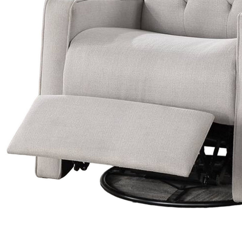 Manie Swivel Glider Manual Recliner, Solid Wood, Light Gray Burlap -BM326059