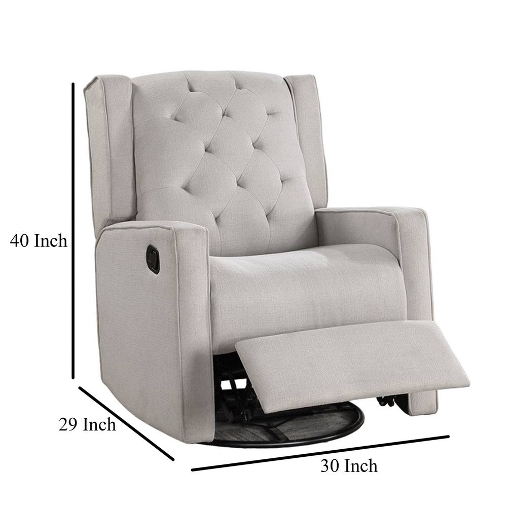 Manie Swivel Glider Manual Recliner, Solid Wood, Light Gray Burlap -BM326059