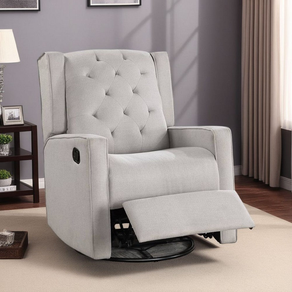 Manie Swivel Glider Manual Recliner, Solid Wood, Light Gray Burlap -BM326059