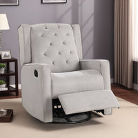 Manie Swivel Glider Manual Recliner, Solid Wood, Light Gray Burlap -BM326059