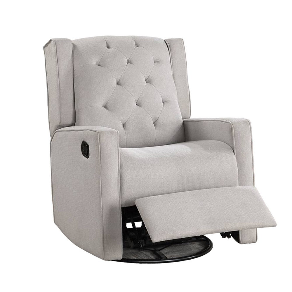 Manie Swivel Glider Manual Recliner, Solid Wood, Light Gray Burlap -BM326059