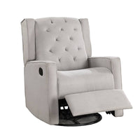 Manie Swivel Glider Manual Recliner, Solid Wood, Light Gray Burlap -BM326059
