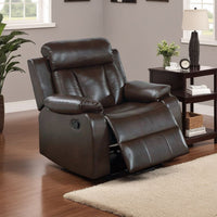 Corie Manual Recliner Chair, Pillow Cushioned, Brown Faux Leather -BM326066