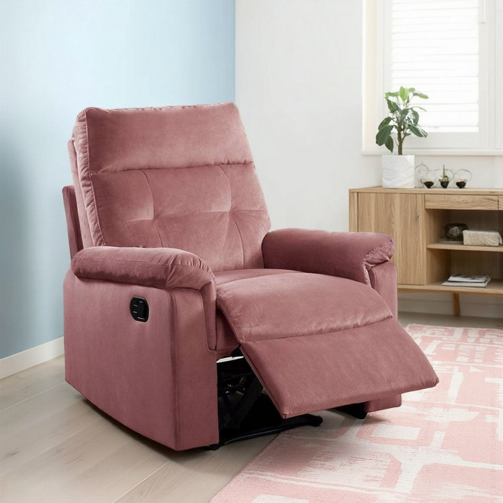 Jessy Manual Recliner Chair, Tufted Cushioned Rose Pink Velvet -BM326093