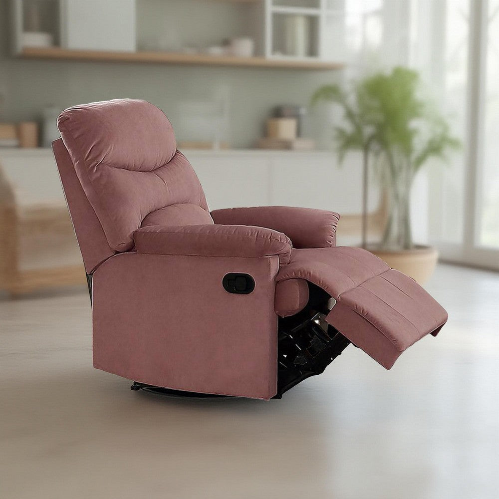 Karry Manual Recliner Chair, Cushioned Blush Pink Velvet, Solid Wood -BM326100