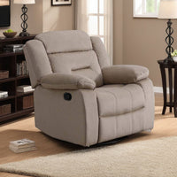 Niko Manual Recliner Chair, Plush Tufted Beige Velvet, Solid Wood -BM326109