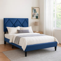 Lilian Full Bed, Tufted Navy Blue Velvet Upholstery, Diamond Stitch -BM326114