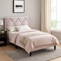Lilian Full Bed, Tufted Light Pink Velvet Upholstery, Diamond Stitch -BM326116