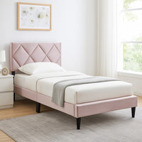 Lilian Twin Bed, Tufted Light Pink Velvet Upholstery, Diamond Stitch -BM326117