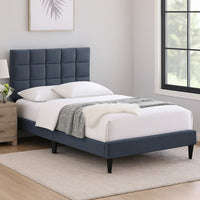 Lilian Full Bed, Soft Biscuit Tufted Charcoal Gray Linen Upholstery -BM326124