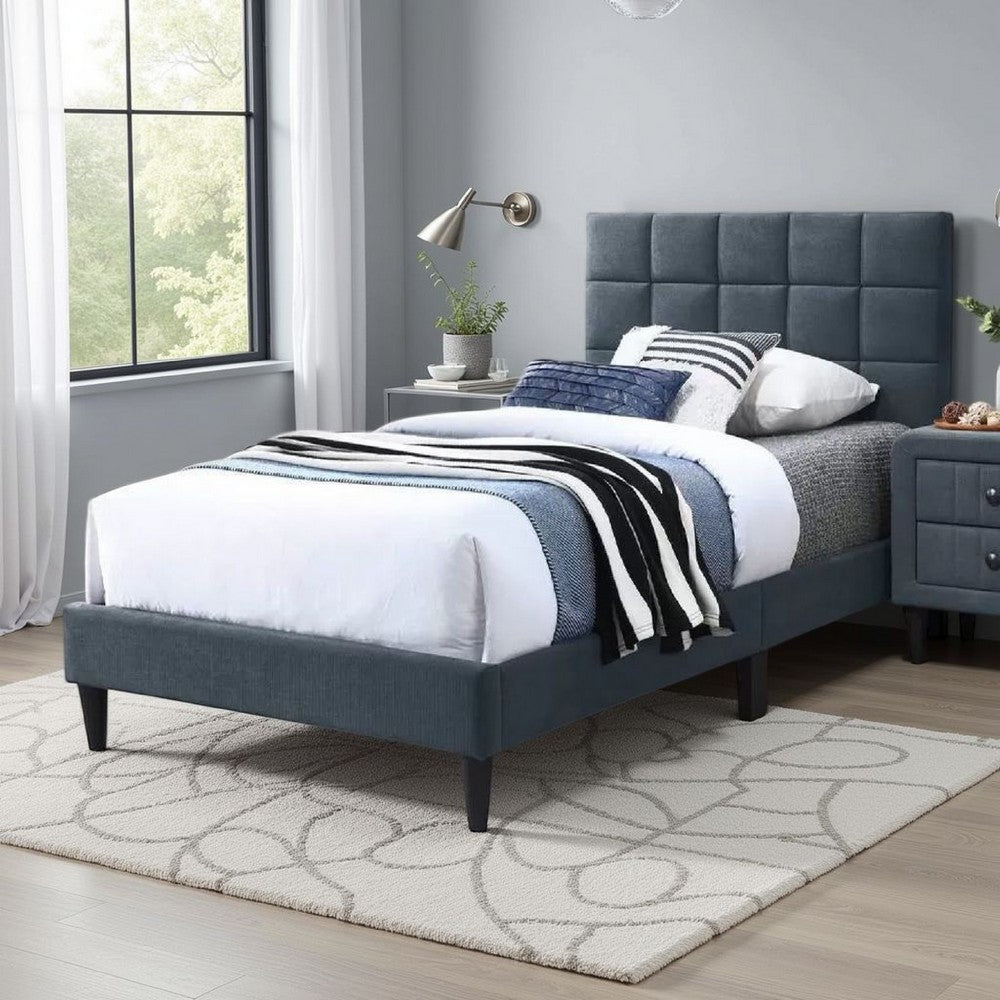 Lilian Twin Bed, Soft Biscuit Tufted Charcoal Gray Linen Upholstery -BM326125