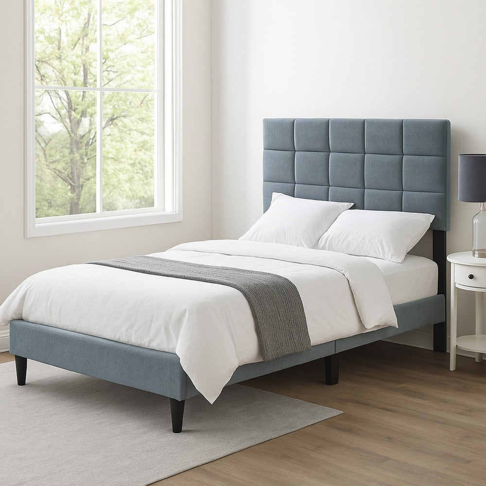 Lilian Full Bed, Tufted Gray Linen Upholstery, Biscuit Tufted Stitch -BM326126