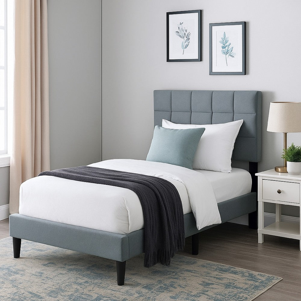 Lilian Twin Bed, Tufted Gray Linen Upholstery, Biscuit Tufted Stitch -BM326127