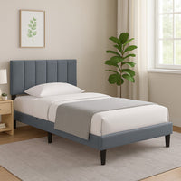 Lilian Full Bed, Soft Channel Tufted Charcoal Gray Linen Upholstery -BM326130