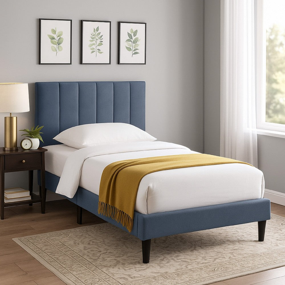 Lilian Twin Bed, Soft Channel Tufted Charcoal Gray Linen Upholstery -BM326131