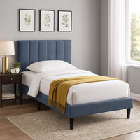 Lilian Twin Bed, Soft Channel Tufted Charcoal Gray Linen Upholstery -BM326131