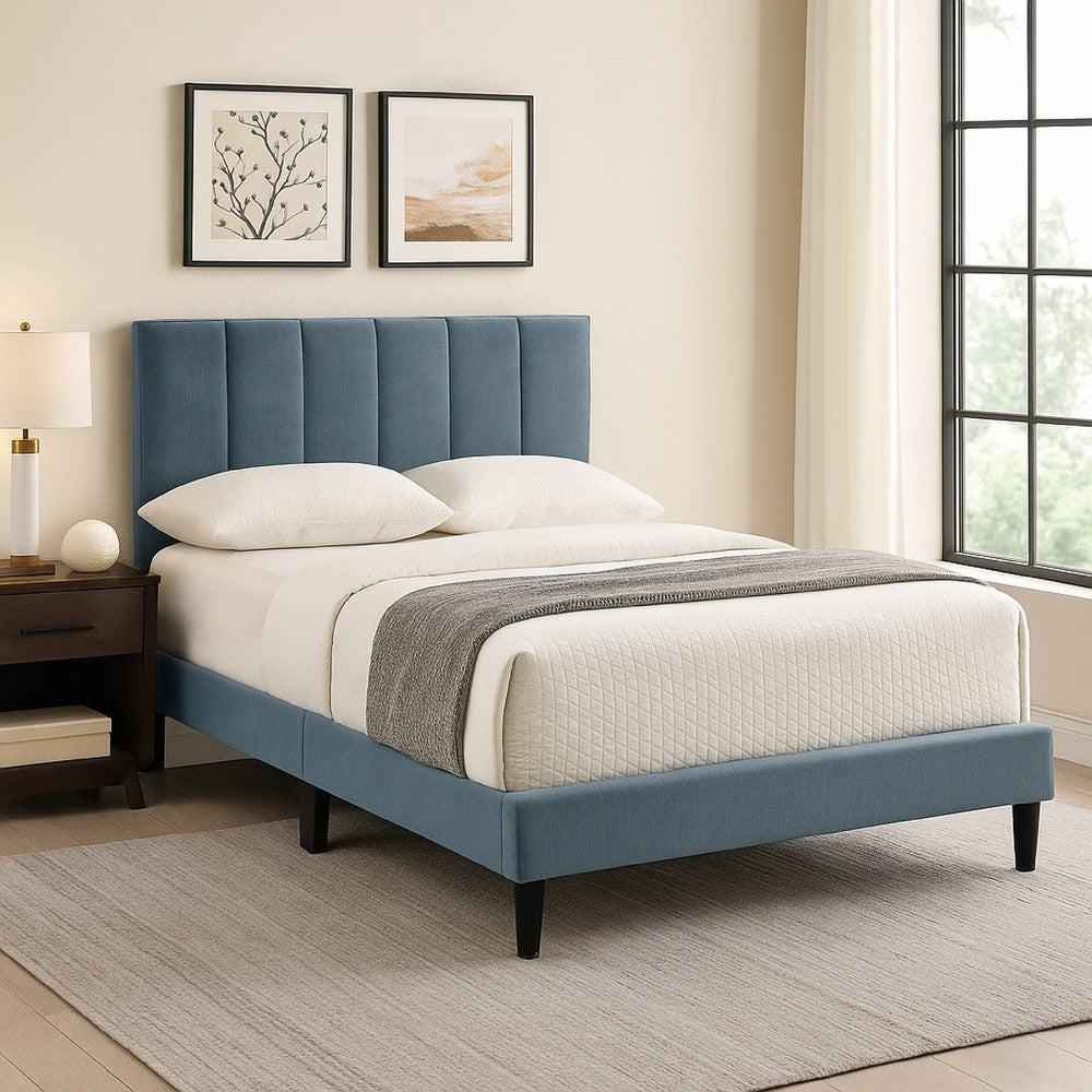 Lilian Full Bed, Soft Channel Tufted Light Gray Linen Upholstery -BM326132