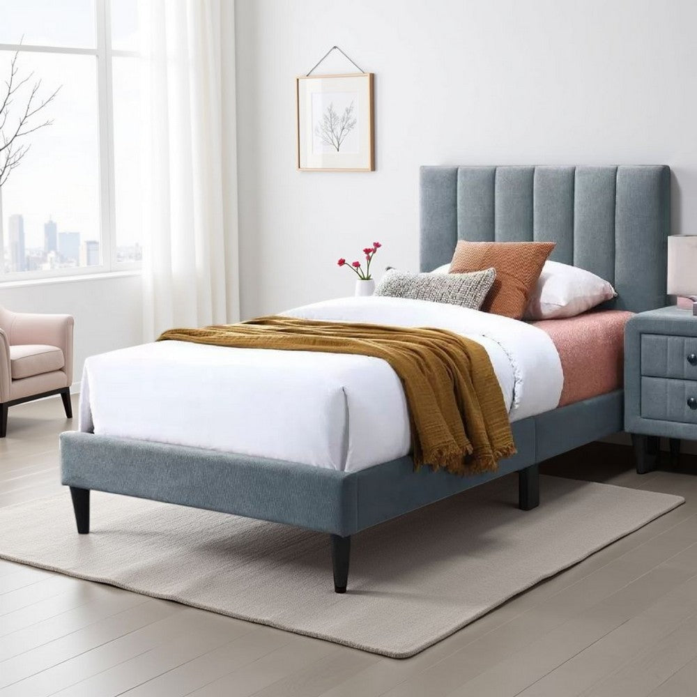 Lilian Twin Bed, Soft Channel Tufted Light Gray Linen Upholstery -BM326133