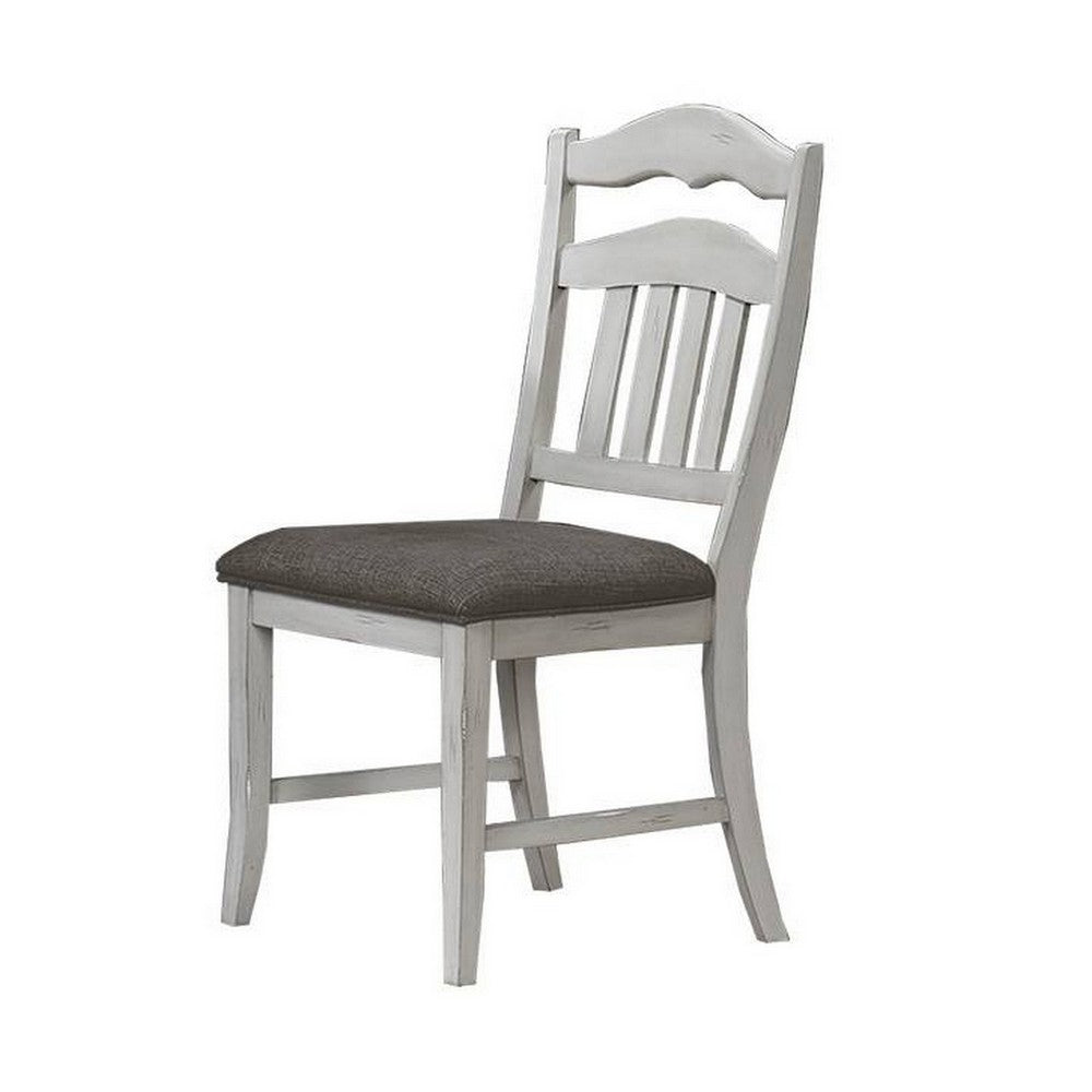 Zeke Dining Chairs, Set of 2, Ladder Back, Classic White Wood, Gray Fabric -BM326138