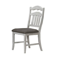 Zeke Dining Chairs, Set of 2, Ladder Back, Classic White Wood, Gray Fabric -BM326138