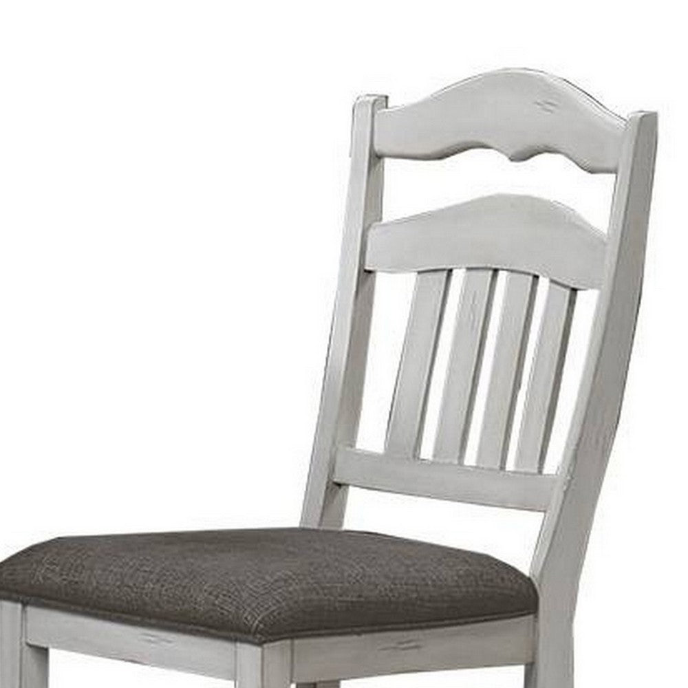 Zeke Dining Chairs, Set of 2, Ladder Back, Classic White Wood, Gray Fabric -BM326138