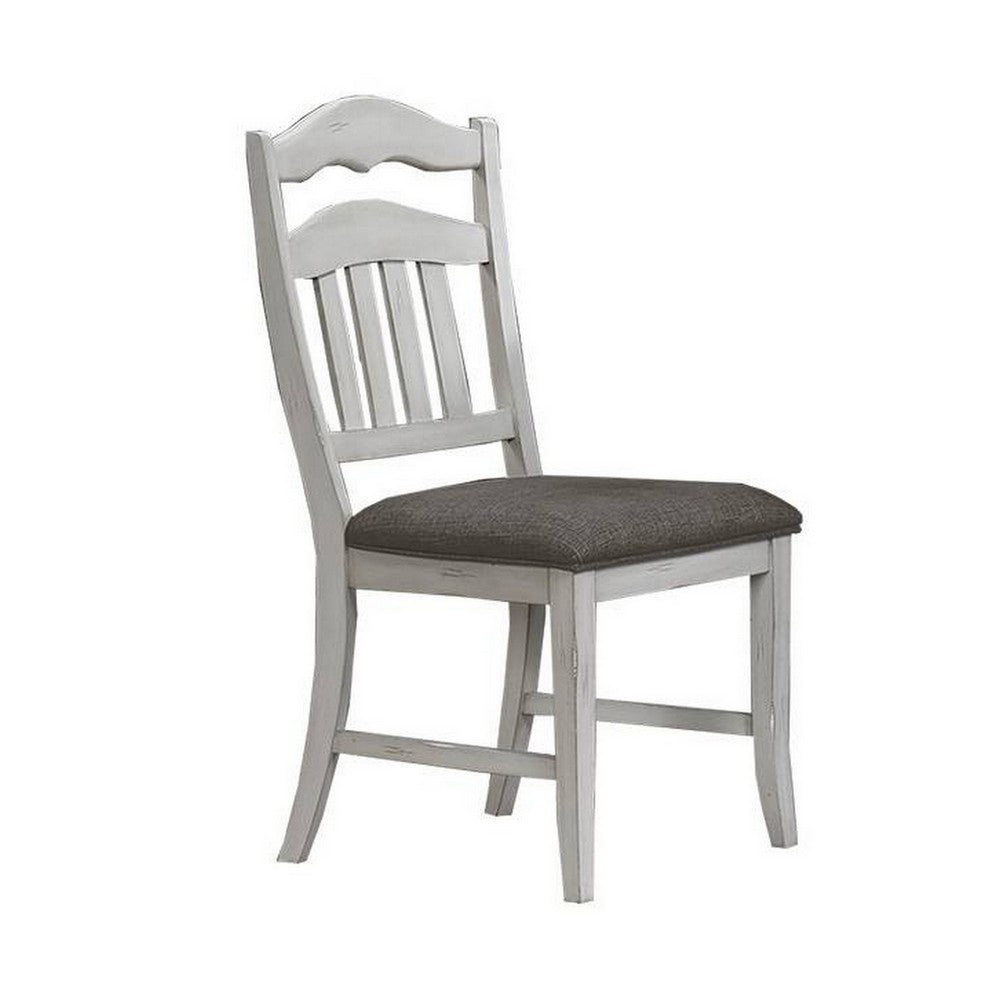 Zeke Dining Chairs, Set of 2, Ladder Back, Classic White Wood, Gray Fabric -BM326138