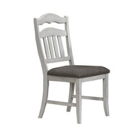 Zeke Dining Chairs, Set of 2, Ladder Back, Classic White Wood, Gray Fabric -BM326138