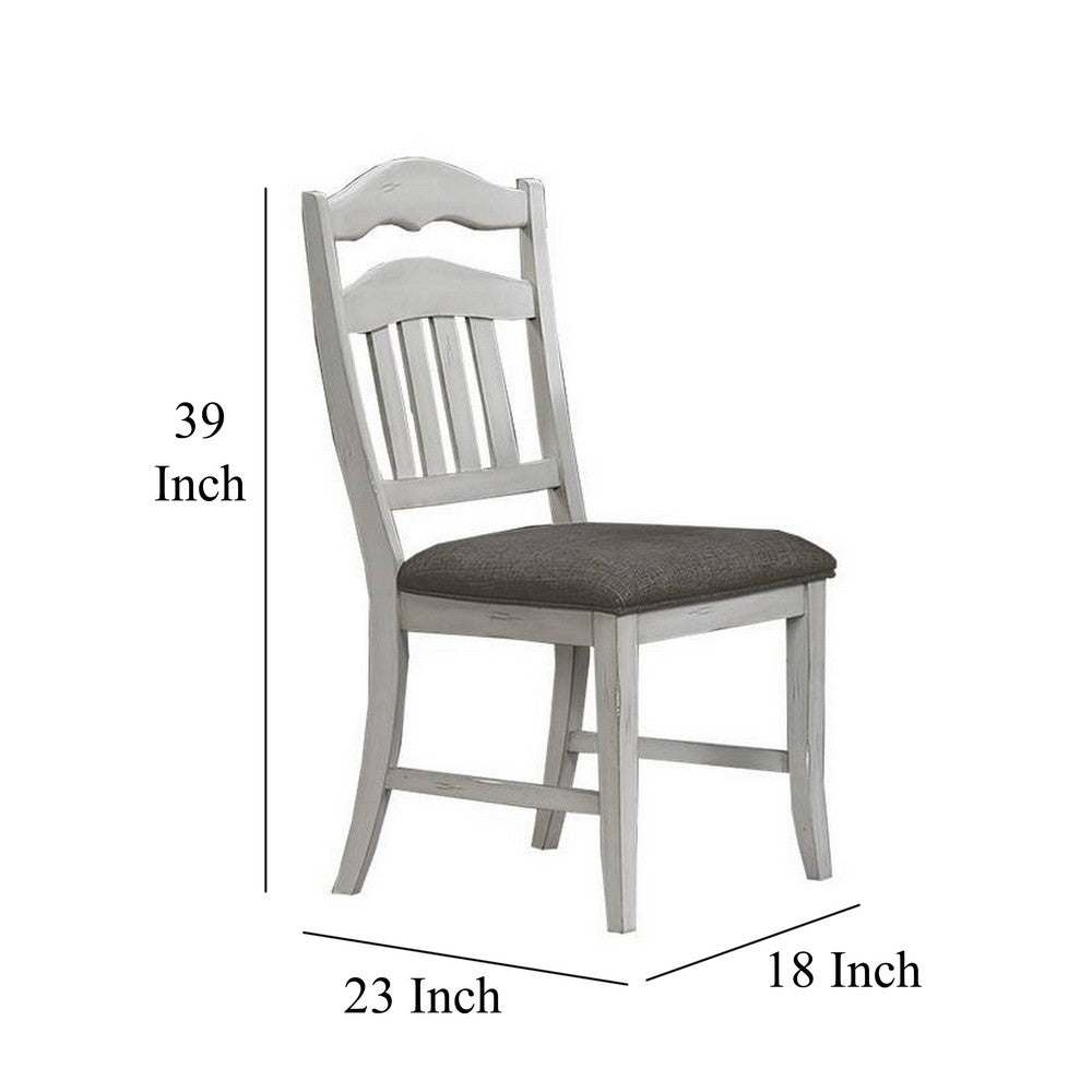 Zeke Dining Chairs, Set of 2, Ladder Back, Classic White Wood, Gray Fabric -BM326138