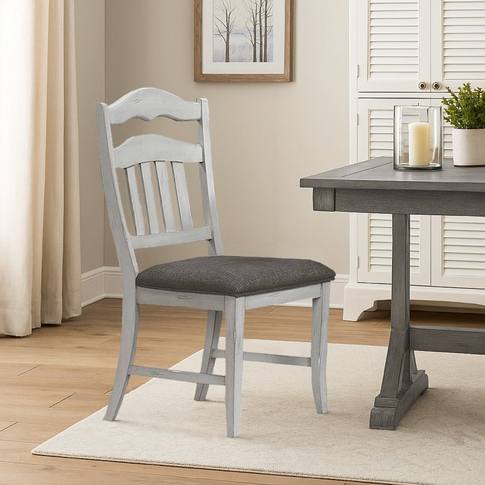 Zeke Dining Chair with Ladder Back, Classic White Wood, Gray Fabric -BM326138