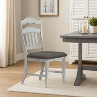 Zeke Dining Chair with Ladder Back, Classic White Wood, Gray Fabric -BM326138