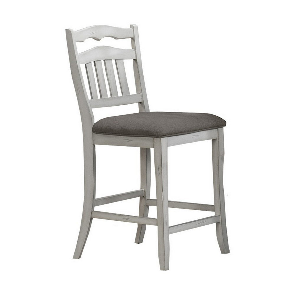 Zeke Counter Height Chairs, Set of 2, Ladder Back, Classic White Wood, Dark Gray -BM326139