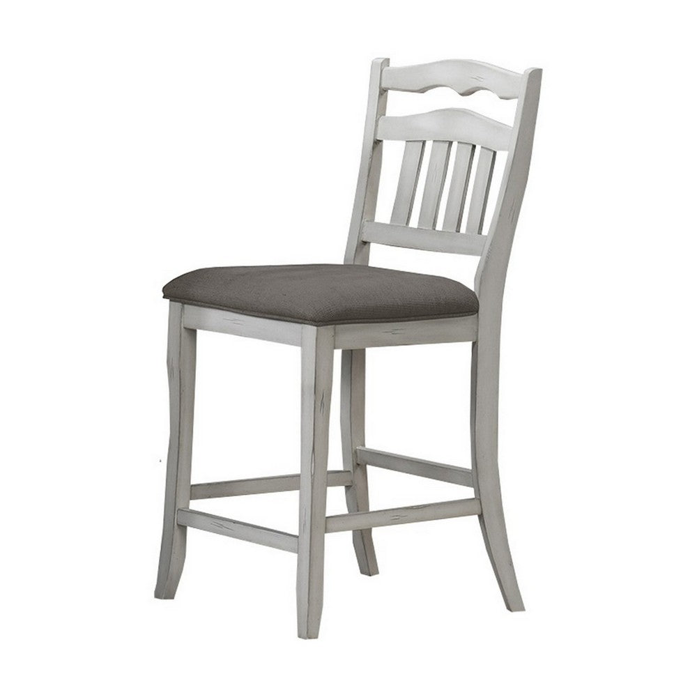 Zeke Counter Height Chair, Ladder Back, Classic White Wood, Dark Gray -BM326139