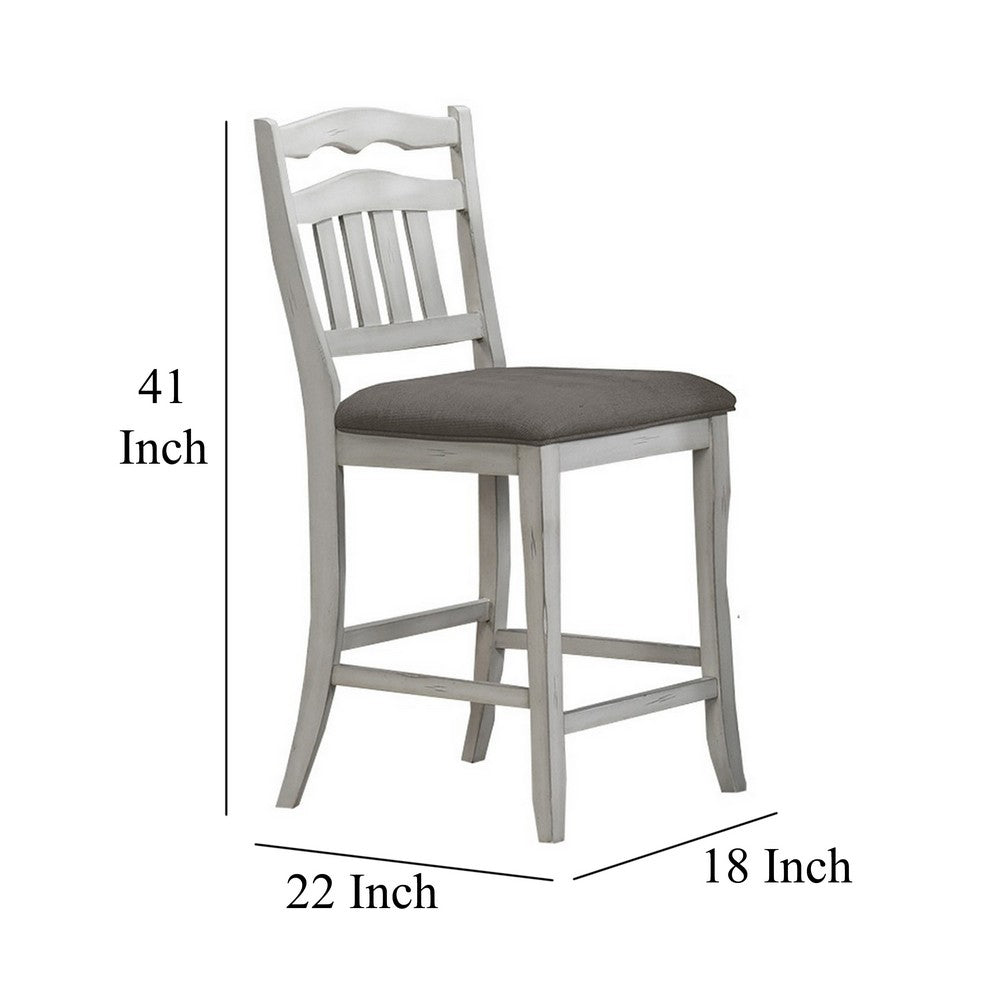 Zeke Counter Height Chairs, Set of 2, Ladder Back, Classic White Wood, Dark Gray -BM326139