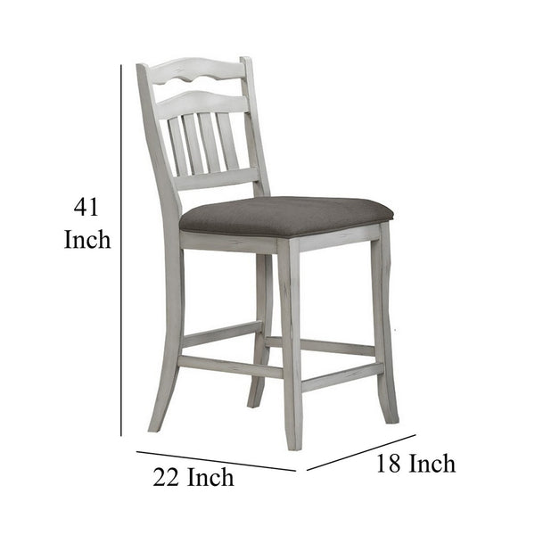 Zeke Counter Height Chairs, Set of 2, Ladder Back, Classic White Wood, Dark Gray -BM326139