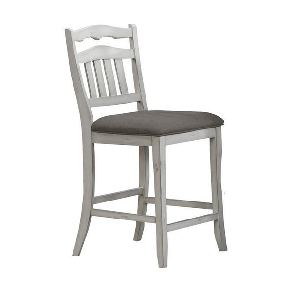 Zeke Counter Height Chair, Ladder Back, Classic White Wood, Dark Gray -BM326139