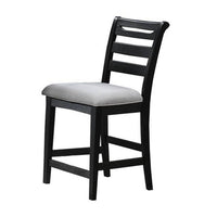 Remus Counter Height Chairs, Set of 2, Ladder Back, Black Embossed Wood, Gray Fabric -BM326140