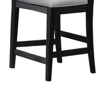 Remus Counter Height Chairs, Set of 2, Ladder Back, Black Embossed Wood, Gray Fabric -BM326140