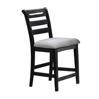 Remus Counter Height Chairs, Set of 2, Ladder Back, Black Embossed Wood, Gray Fabric -BM326140